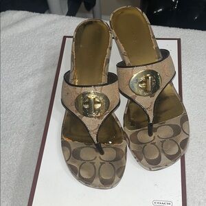 Coach Women's Brown and Gold Sandals